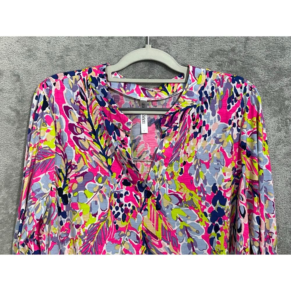 Dear Scarlett Tunic Blouse Large Pink Floral Flowing Summer Beachy Resort - Picture 2 of 5